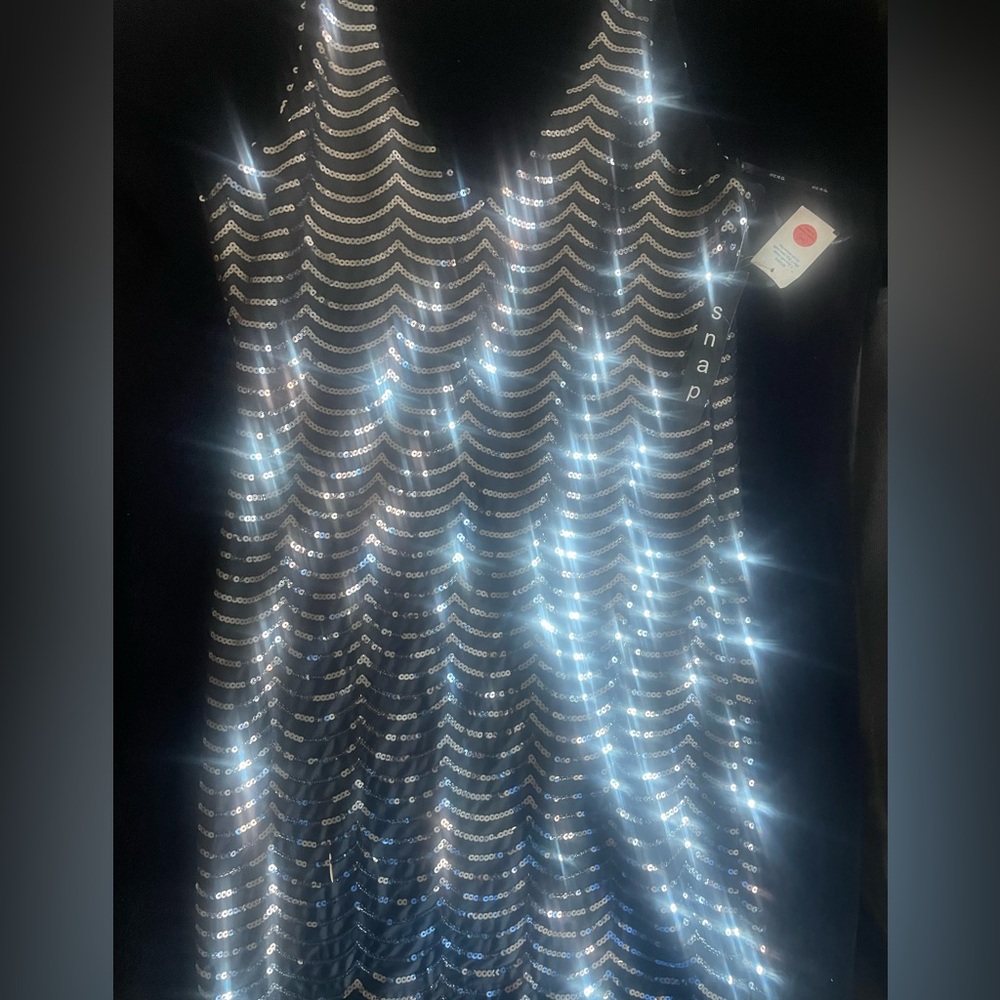 Black and silver sequin midi dress